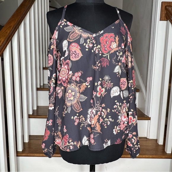 NSR Floral Cold Shoulder Boho Romantic Long Sleeve Top Size XS - Picture 2 of 7